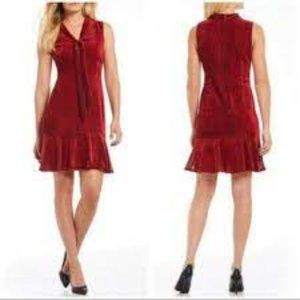 Karl Lagerfeld Red Velvet Pin Dot Tie Neck Dress NWT 12